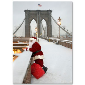 BMC-3215 Santa Watching Traffic on Brooklyn Bridge BMC-3215 Santa Watching Traffic on Brooklyn Bridge NYC Boxed Cards Set of 12