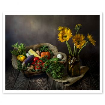 Summer Colors with Sunflowers Rustic Style Still Life Art Photo Print